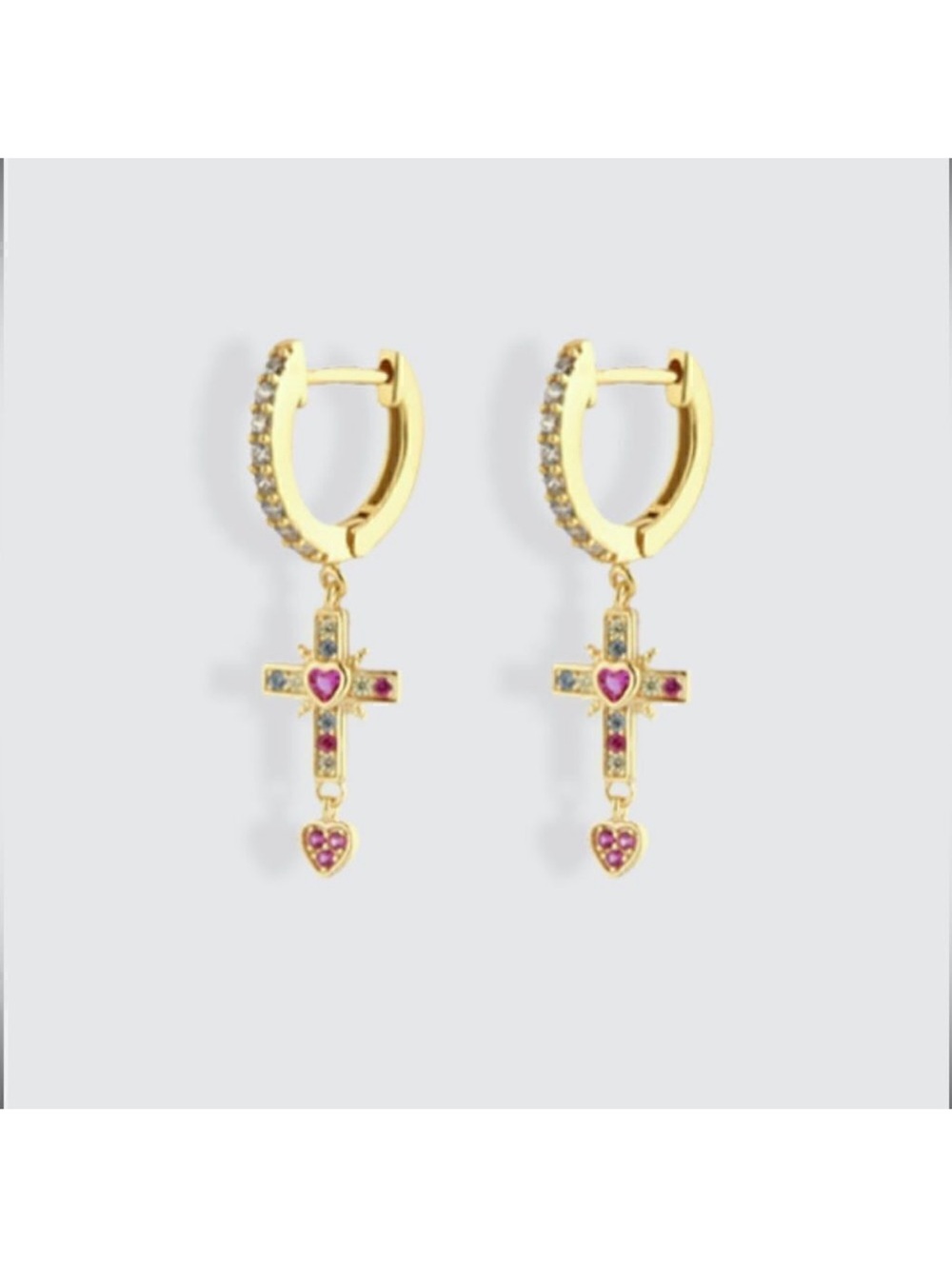 Cross Hoop Earrings with Pink stone A80
